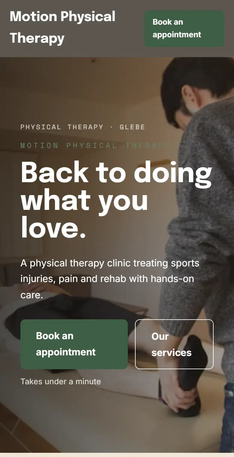 The physio starting site on a phone